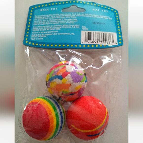 SERGEANTS CRAZY CLAWS CAT BALLS 3 PACK (LOT OF 3 PACKAGES) KITTEN FELINE CAT TOY - Picture 3 of 3